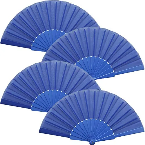 4 Piece Hand Fan Foldable 9 Inch Small Folding Hand Fan, Blue
