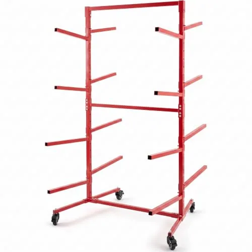 Folding Floor Mobile Bumper Storage Rack Heavy Duty Double Sided, Red