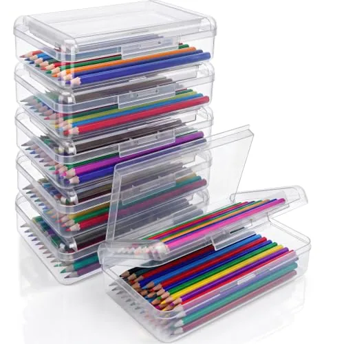 6 Piece Double Layer Pencil Boxes Large Capacity, Clear