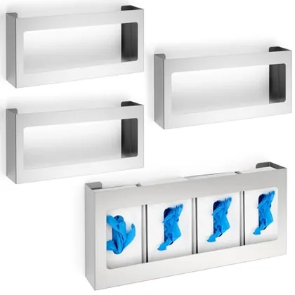 4 Piece Glove Box Holder/Dispenser Stainless Steel Quad Wall, Silver, storage & organising