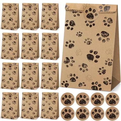 36 Piece 36 36 Pack 8.3 x 4.7 x 3.2 in Dog Paw Gift Paper Bags, Brown
