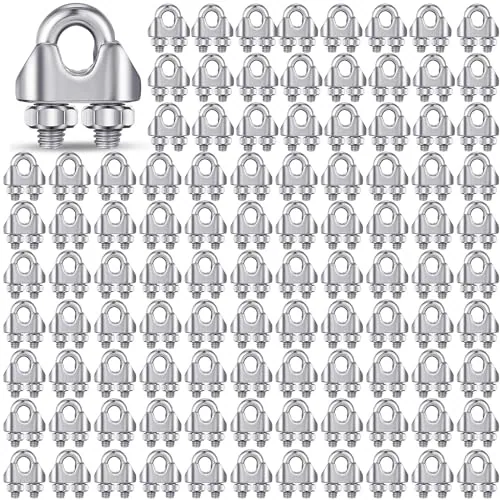 100 Piece 1/8 Inches M3 Stainless Steel Cable Wire Rope Clip Large, Silver