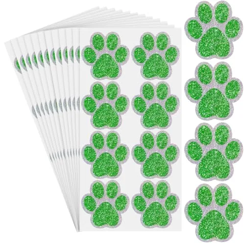 200 Piece 25 Sheets 200 Pcs Glitter Paw Print Tattoos Temporary, Green
