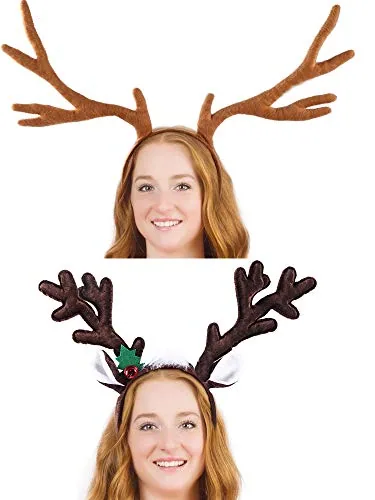 2 Piece Deer Antlers Headband Christmas Reindeer Antler Headband, Brown