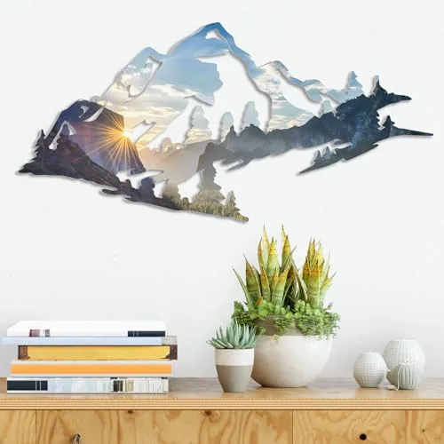 Mountain Wall Art Decor Metal Mountain Art 15.75 Inch, Gold