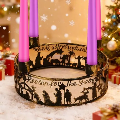 Advent Wreath Candle Holder Nativity Scene Ring Candle, Bronze