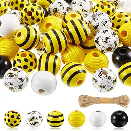 100 Piece Wooden Beads - Round, Yellow