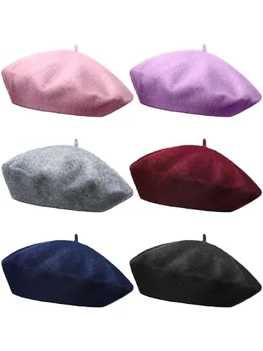 6 Piece Wool Beret French Style Winter Hat