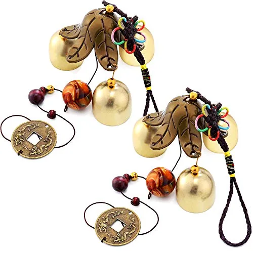 2 Piece Wind Chimes 3 Bells Feng Shui Wind Bell Alloy Hanging, Multicolour