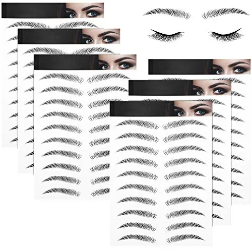 6 Sheets 4D Eyebrow Tattoos Stickers Waterproof, Black