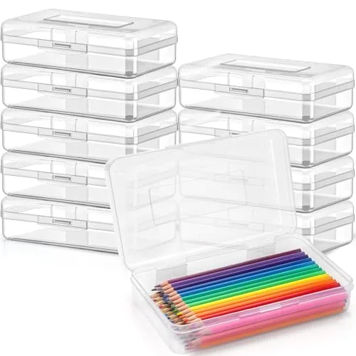 10 Piece Large Plastic Pencil Case Box Clear Pencil Boxes Bulk