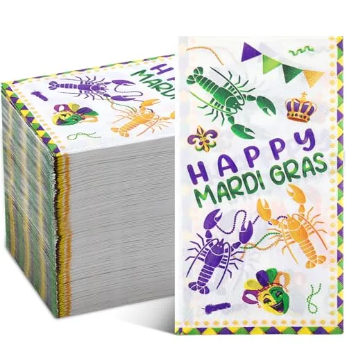 100 Piece Mardi Gras Napkins Party Decorations Happy Mardi Gras, Multicolour