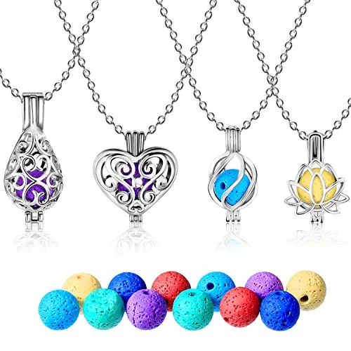 4 Piece Aromatherapy Essential Oil Diffuser Necklace, Purple