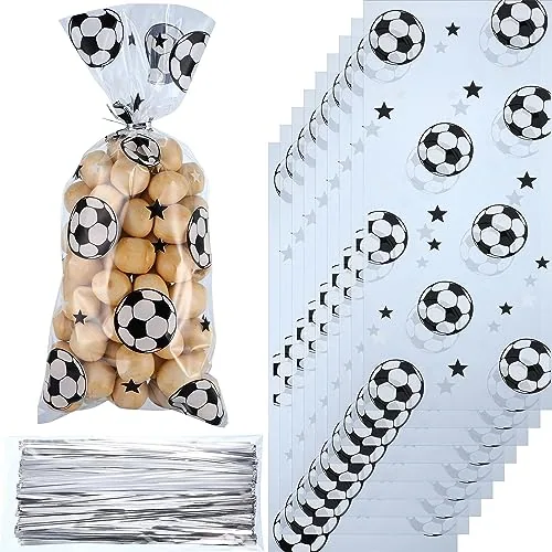 100 Piece Soccer Treat Gift Bags, Clear