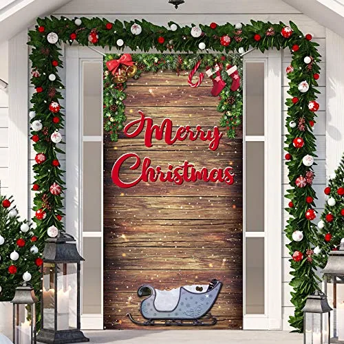 Merry Christmas Door Cover Decor 70.9 x 35.4 Inches Xmas, Red