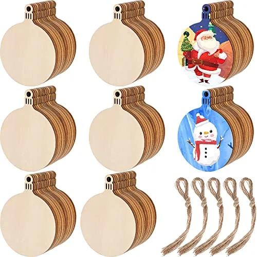 100 Piece Christmas Wooden Ornaments Star Round Wood Slices Wood, Multicolour