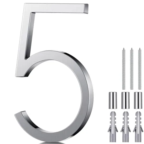8 Inch Stainless Steel Floating Large House Number 0-9, Silver