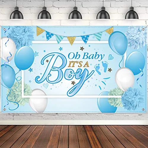 Baby Shower Backdrop It's a Boy Banner 6 x 3.6 ft Blue