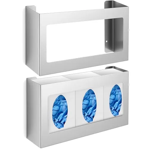 2 Piece Stainless Steel Triple Glove Box Holder Triple Glove, Silver