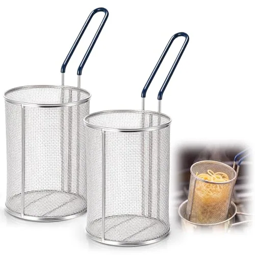 2 Piece Stainless Steel Pasta Strainer Baskets, Blue