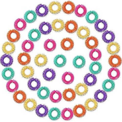 50 Piece Acupressure Fidget Rings Spiky Sensory Finger Rings, Orange