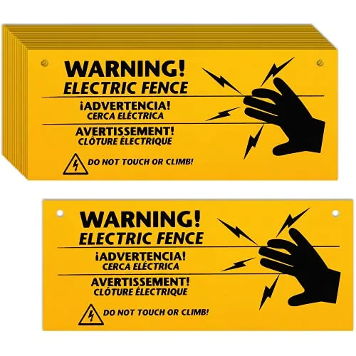 16 Piece Electric Fence Warning Signs 10 x 4 Inch, Yellow