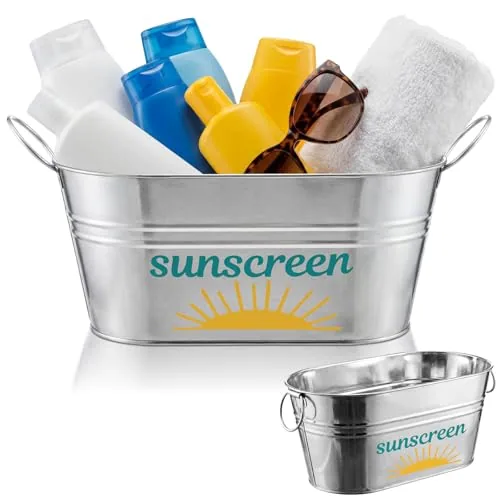 Sunscreen Pool Storage Bucket Metal Poolside Basket Above, Silver