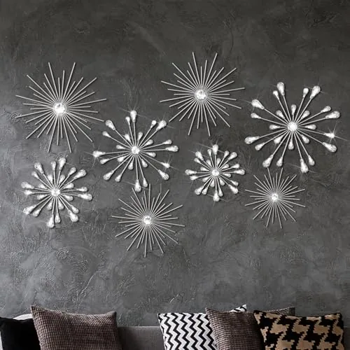 8 Piece Metal Starburst Wall Art, Silver