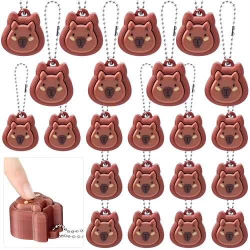 24 Piece Capybara Party Favors Capybara Fidget Clicker Keychain 3D, Brown