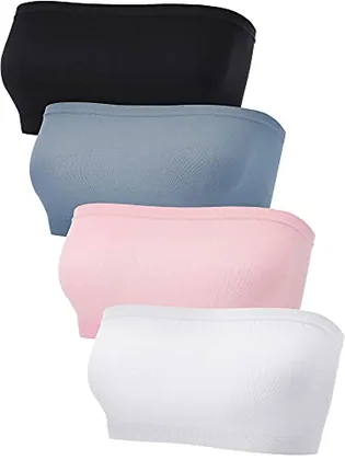 4 Piece Women's Bandeau Bra Strapless Bralette Seamless Bandeau, Blue, apparel & accessories