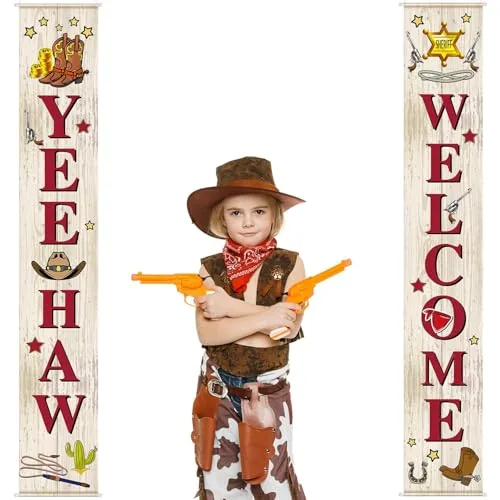 Folding Western Cowboy Party Door Decoration Wild West Themed, Natural