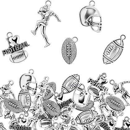 200 Piece Football Charms Mixed Silver Football Player's Bat Beads, Multicolour