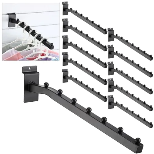 10 Piece 7 Ball Slatwall Waterfall Hooks 13.8 Inch Metal Slat Wall, Black