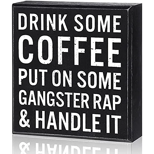 Coffee Wood Box Sign Kitchen Office Desk Decor 5.5x6 Inch