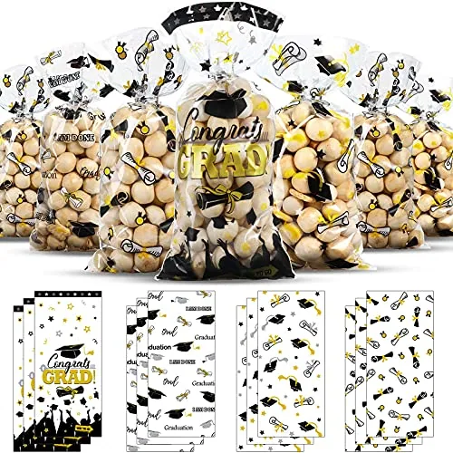 100 Piece 2026 Graduation Cellophane Treat Bags, Black