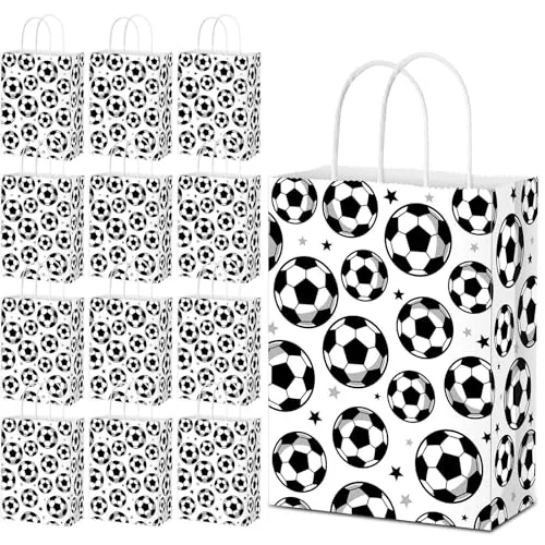 24 Piece Soccer Party Favor Bags Bulk Soccer Gift Bags, White