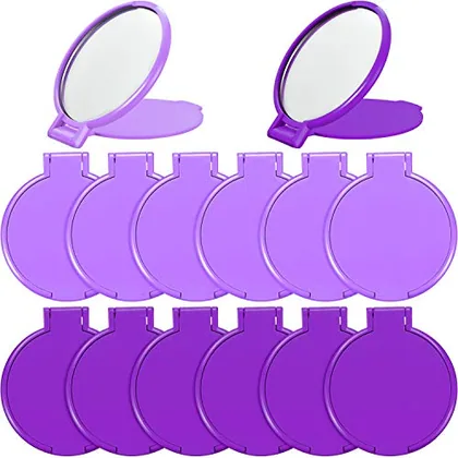 24 Piece Mini Folding Round Compact Mirror Portable Pocket Makeup, Purple
