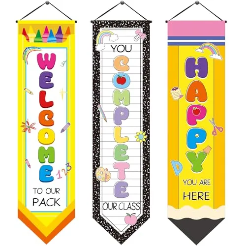 3 Piece Back to School Banners Classroom Motivational Porch Signs, Multicolour