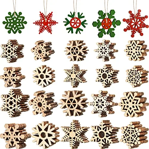 100 Piece Christmas Wooden Snowflakes Crafts, Natural