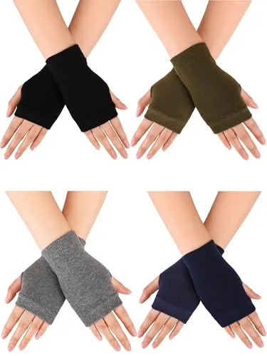 4 Pairs Fingerless Gloves, Black