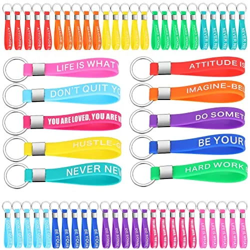 60 Piece Inspirational Quote Keychains Gift Silicone Rubber Key