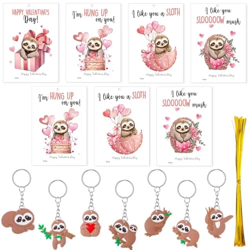 28 Valentine's Day Cards Keychains Gift, Brown