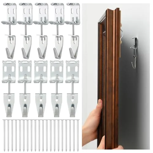 10 Piece Adjustable Picture Hangers J Hooks Mirror Hanging Kit, Silver