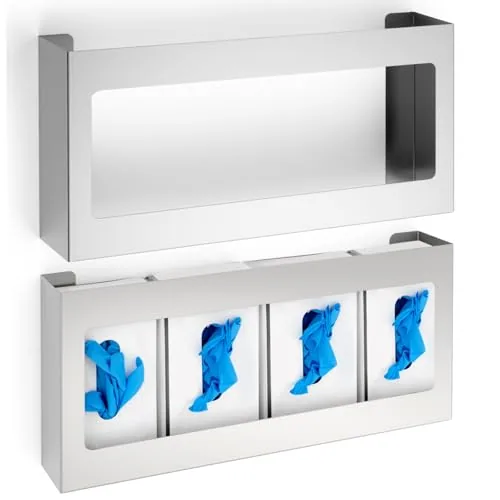 2 Piece Glove Box Holder/Dispenser Stainless Steel Quad Wall