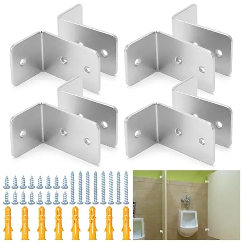4 Piece L-shaped Urinal Screen Brackets Polished Chrome 2-ear 2.5
