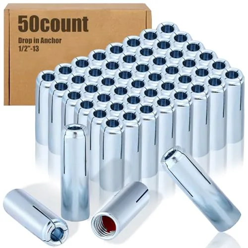 50 Piece 1/2 Drop in Anchor Stainless Steel Concrete Anchors Zinc, Silver