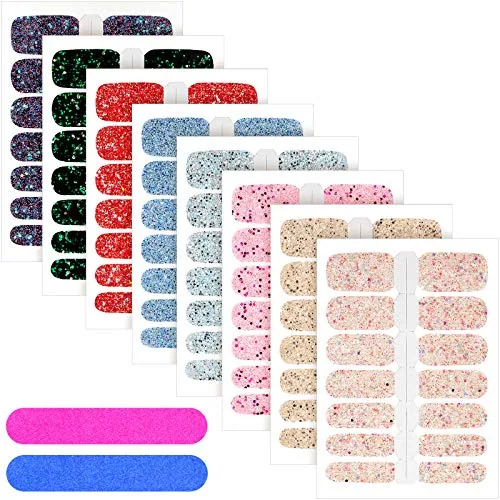 Self-Adhesive 8 Sheets Christmas Glitter Nail Wraps Stickers, Multicolour