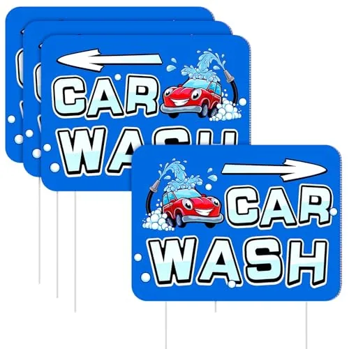 3 Piece Car Wash Arrow Yard Signs 15.7 x 12 Inches Car Wash Sign, Blue