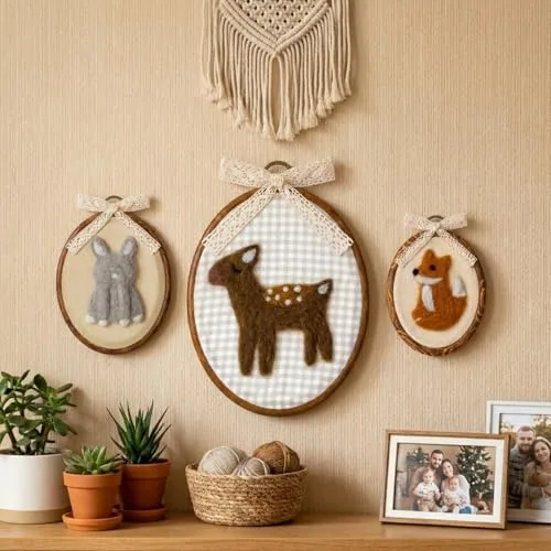 Felted Nursery Wall Decor Woodland Wall Art Forest Animal, Brown