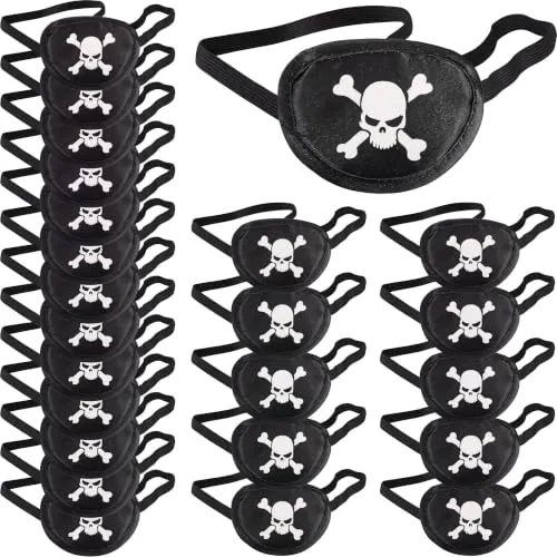 24 Piece Pirate Eye Patches Skull, Black